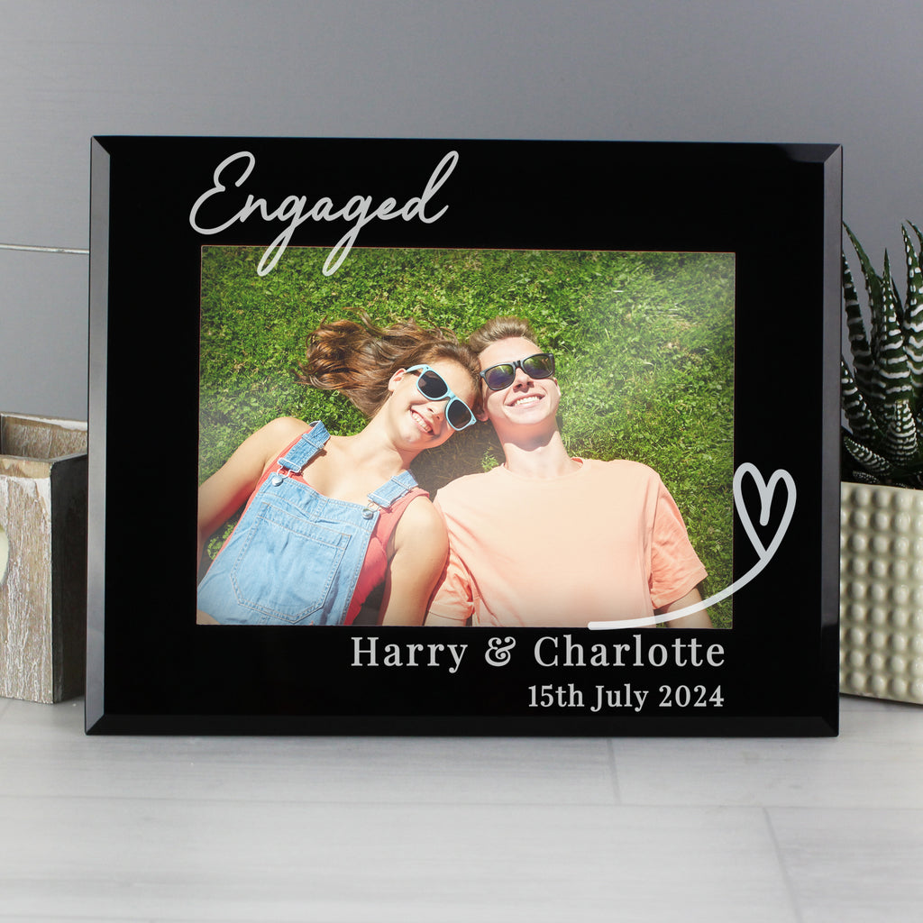 Personalised Heart Black Glass 5x7 Photo Frame - Buy Photo Frames, Albums and Guestbooks at GiftMasters.co.uk