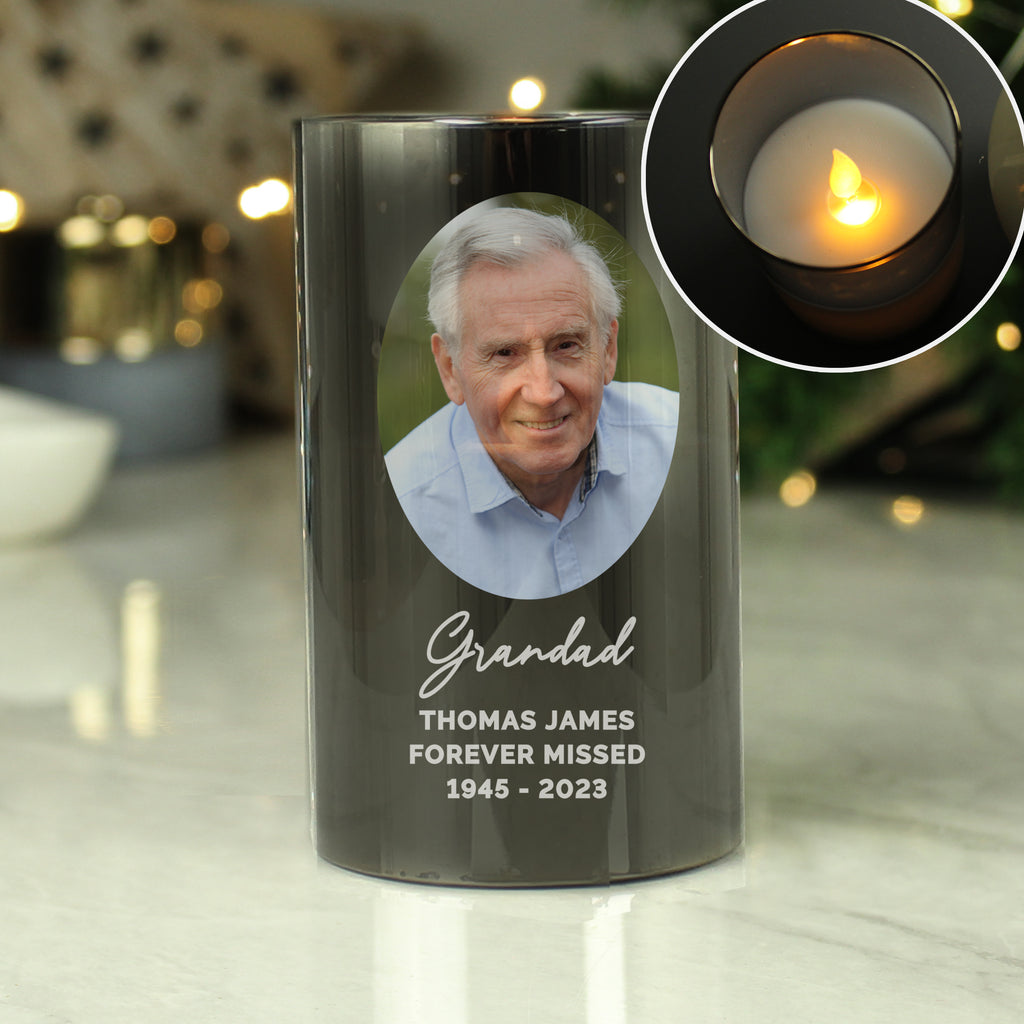 Personalised Photo Upload Smoked Glass LED Candle - Buy LED Lights, Candles & Decorations at GiftMasters.co.uk