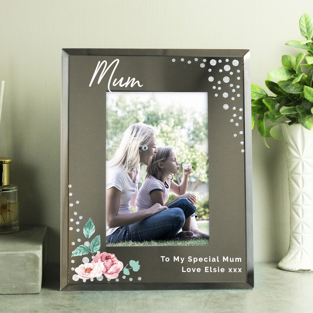 Personalised Floral 6x4 Diamante Glass Photo Frame - Buy Photo Frames, Albums and Guestbooks at GiftMasters.co.uk
