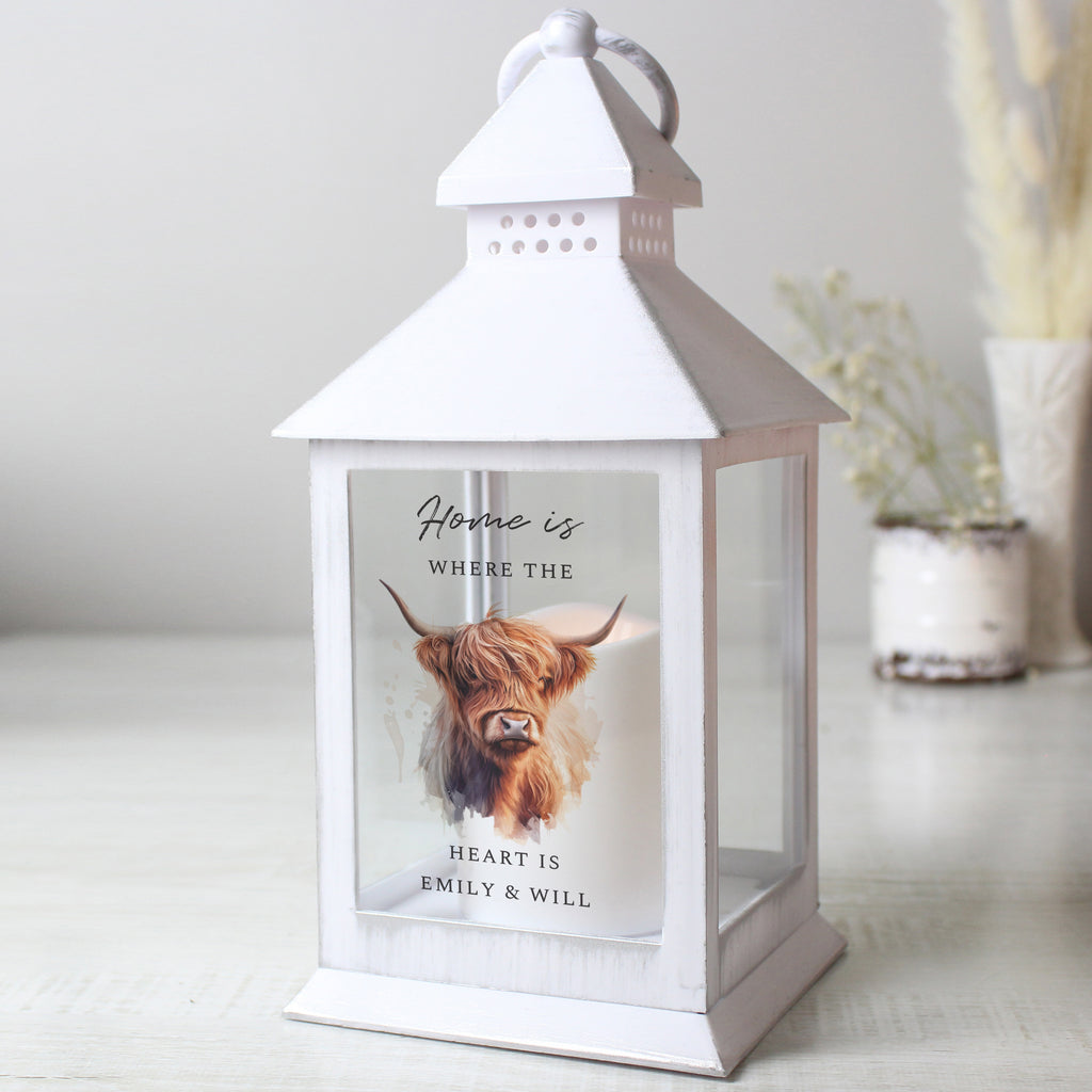 Personalised Highland Cow LED Lantern - Buy LED Lights, Candles & Decorations at GiftMasters.co.uk