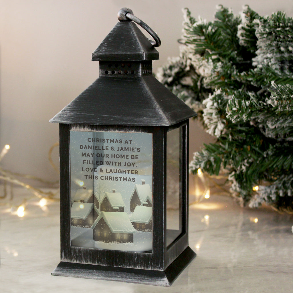 Personalised Christmas Town Black Lantern - Buy Christmas Decorations at GiftMasters.co.uk