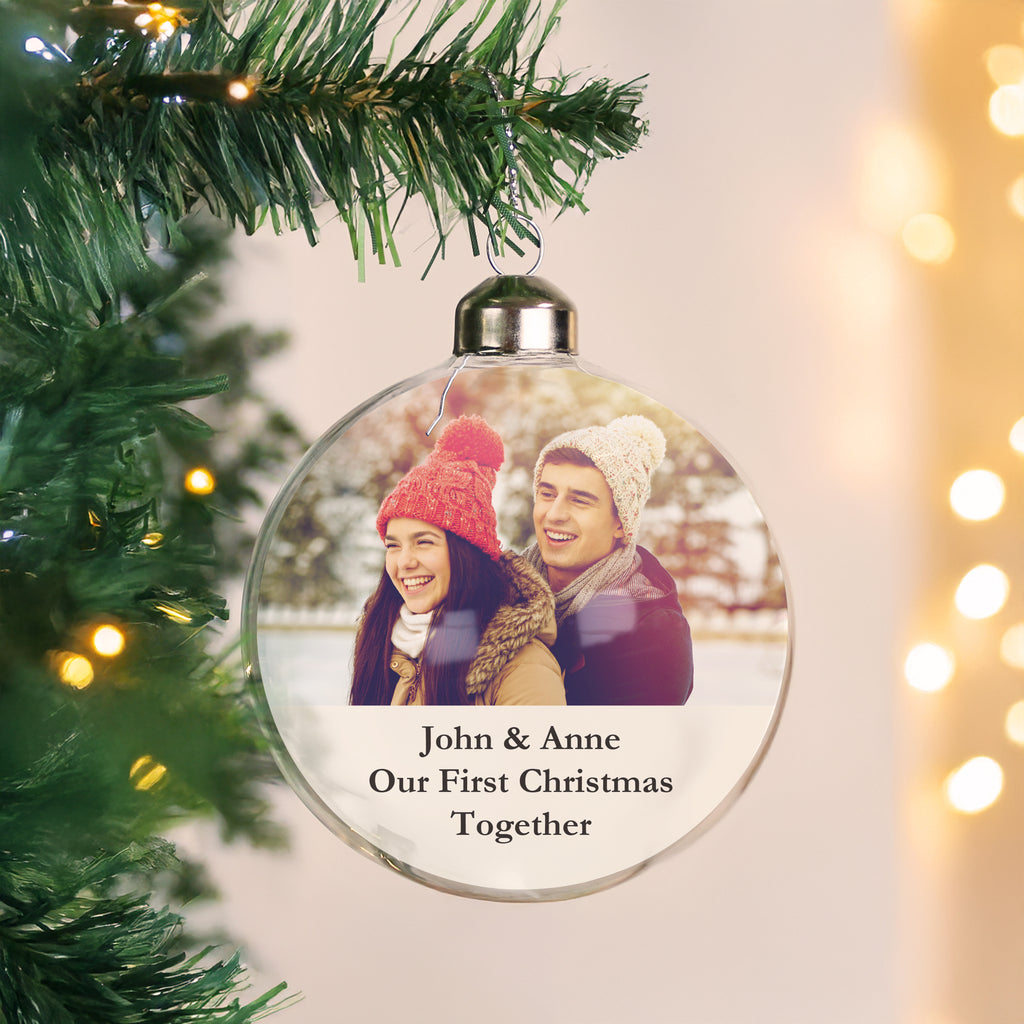 Personalised Message Photo Upload Glass Bauble - Buy Christmas Decorations at GiftMasters.co.uk