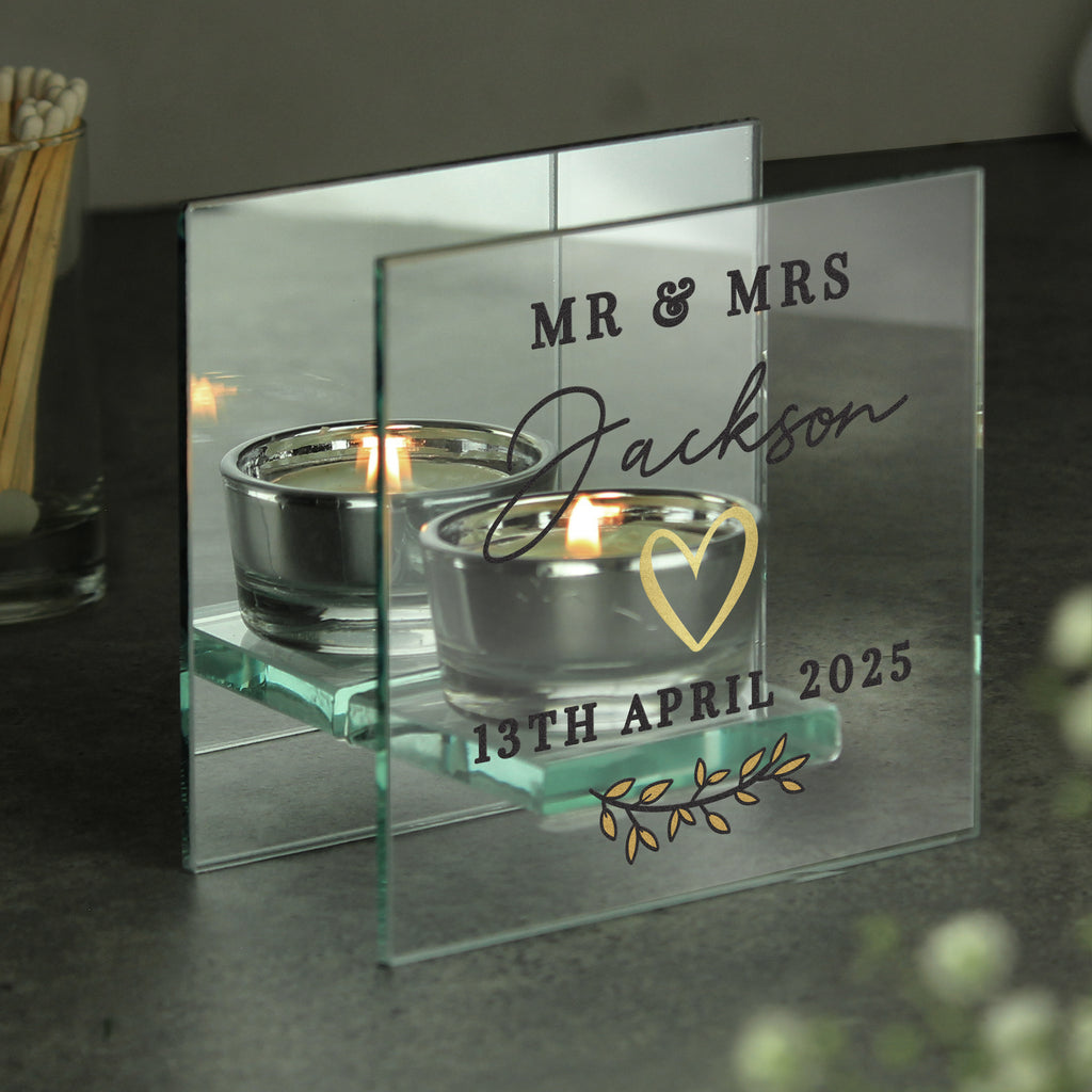 Personalised Wedding Mirrored Tealight Holder - Buy Candles & Reed Diffusers at GiftMasters.co.uk