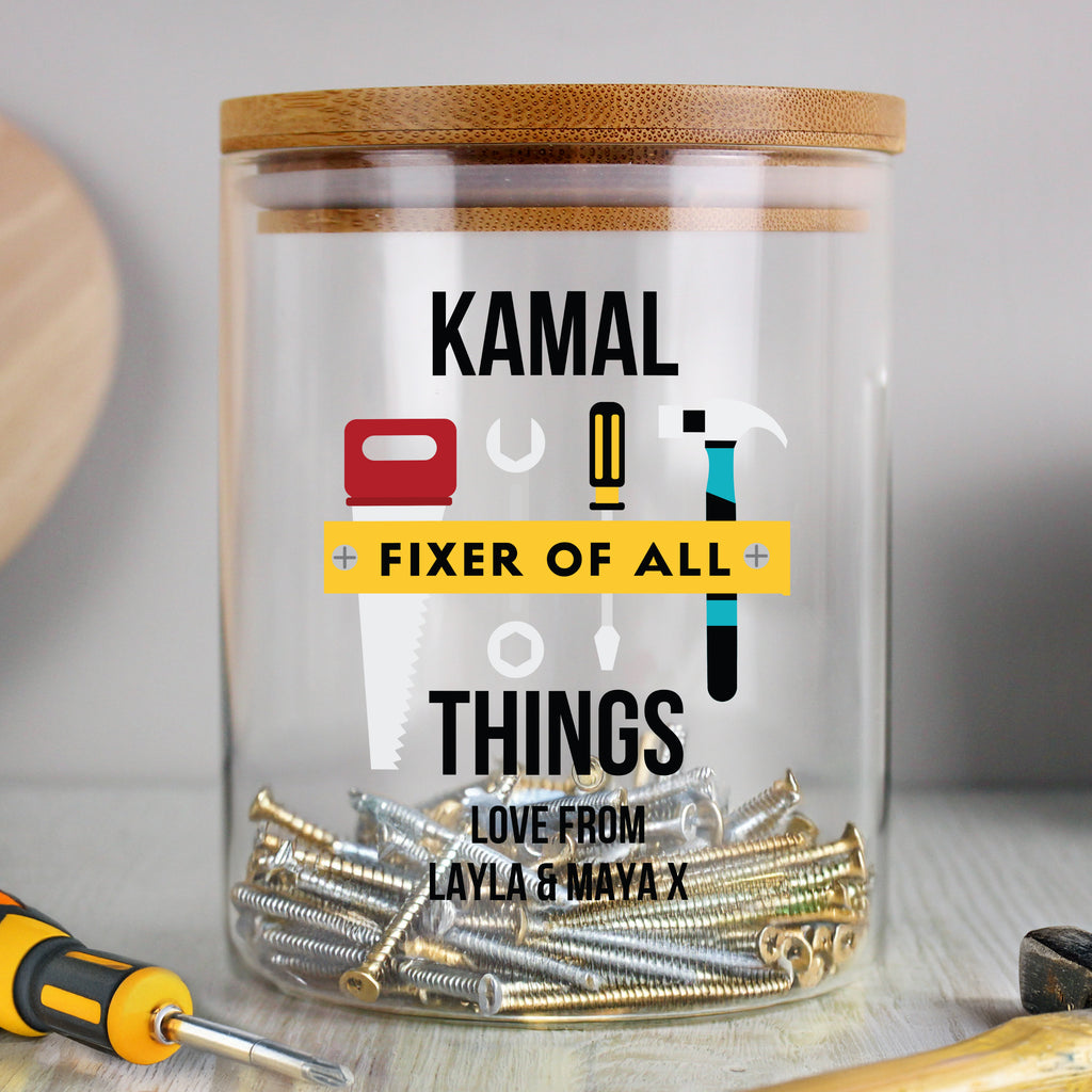 Personalised Fixer of All Things Storage Jar - Buy Storage at GiftMasters.co.uk