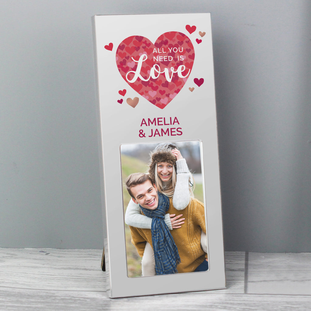 Personalised 'All You Need is Love' Confetti Hearts 2x3 Photo Frame - Buy Photo Frames, Albums and Guestbooks at GiftMasters.co.uk