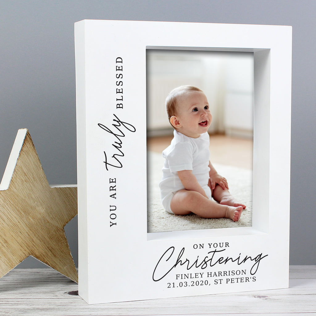 Personalised 'Truly Blessed' Christening 5x7 Box Photo Frame - Buy Photo Frames, Albums and Guestbooks at GiftMasters.co.uk