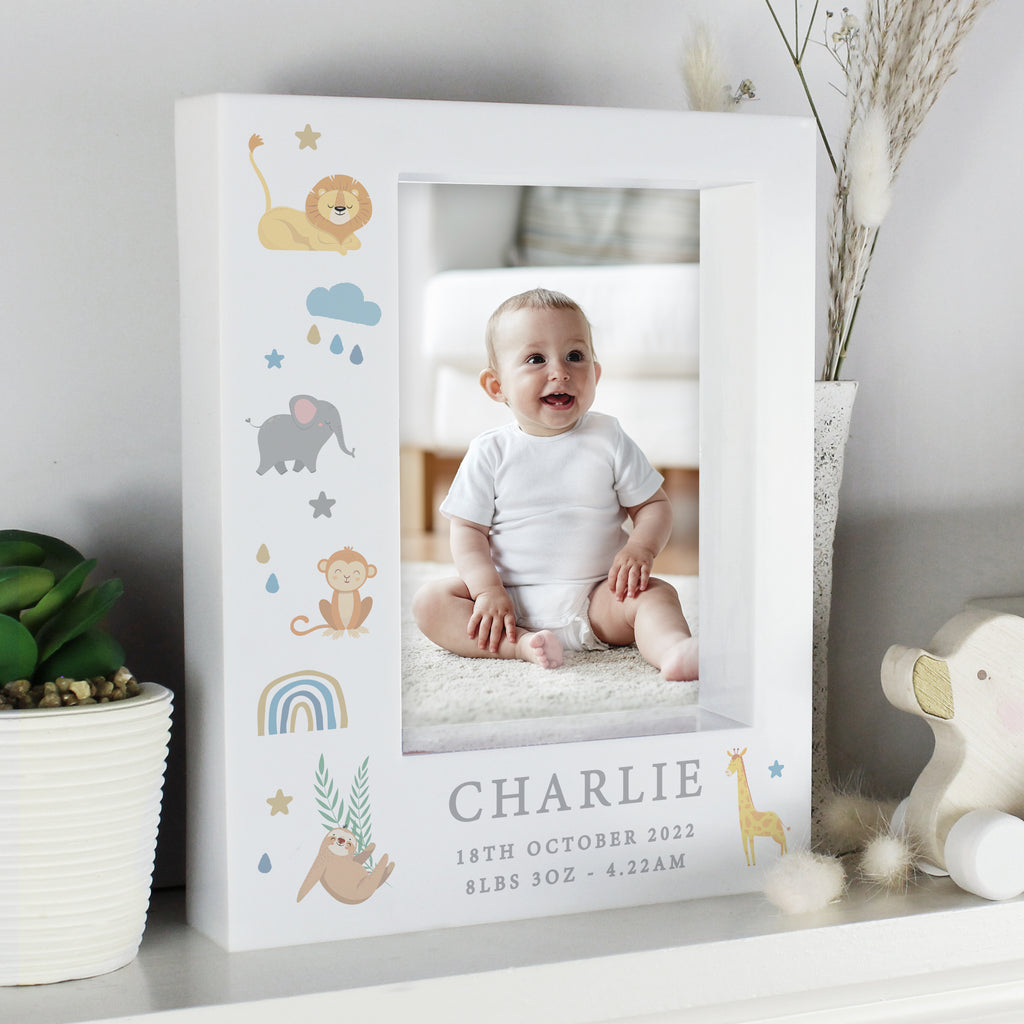 Personalised Safari Animals 5x7 Box Photo Frame - Buy Framed Prints & Canvases at GiftMasters.co.uk
