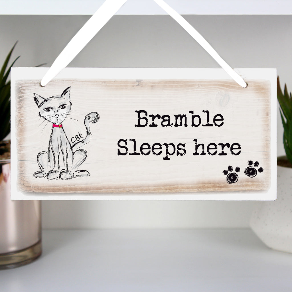 Personalised Cat Wooden Sign - Buy Hanging Decorations & Signs at GiftMasters.co.uk