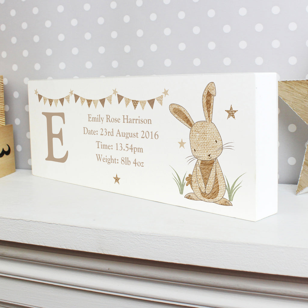 Personalised Hessian Rabbit Wooden Mantel Decoration - Buy Hanging Decorations & Signs at GiftMasters.co.uk