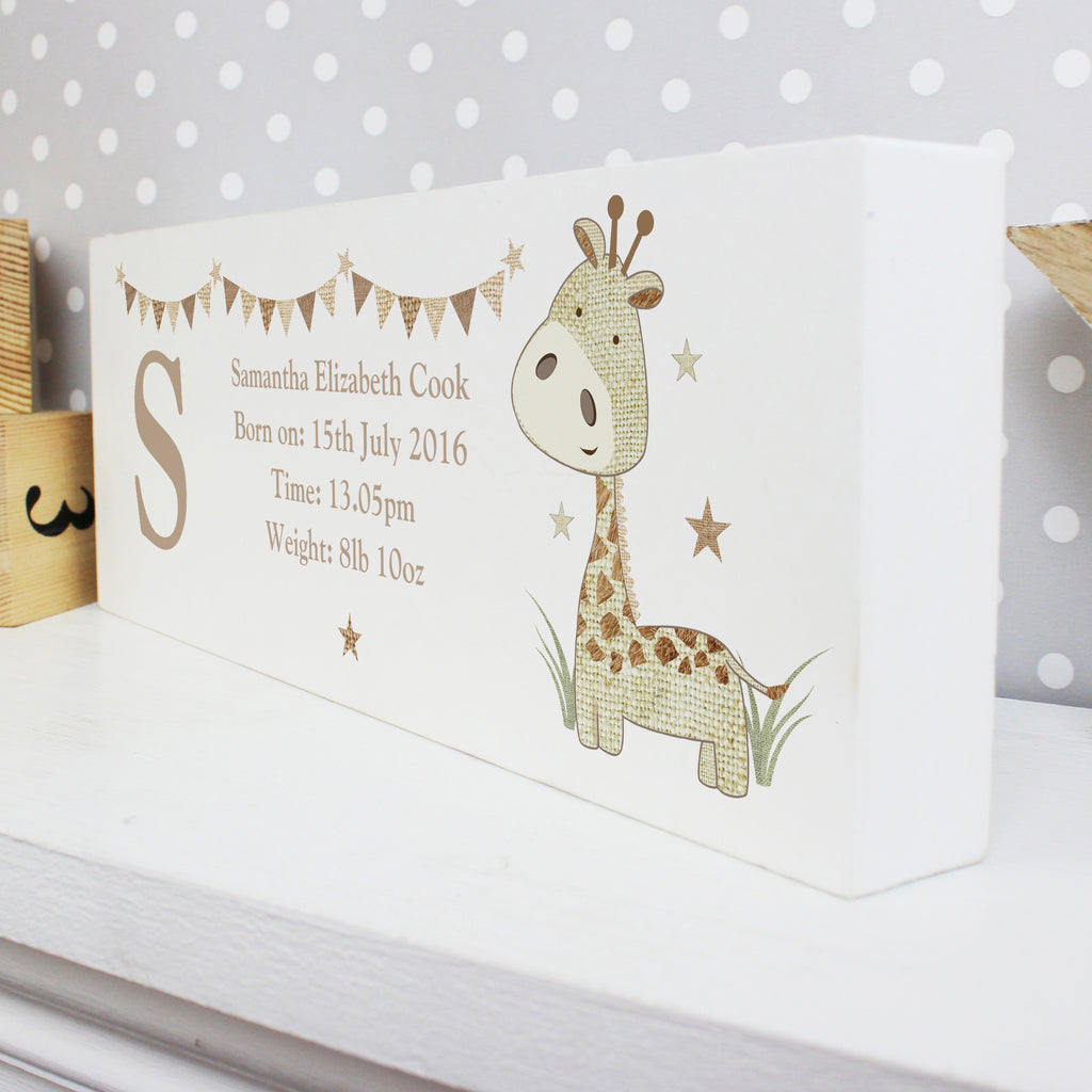 Personalised Hessian Giraffe Wooden Mantel Decoration - Buy Hanging Decorations & Signs at GiftMasters.co.uk