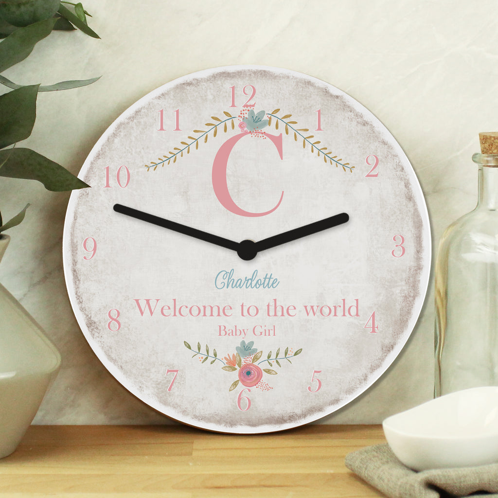 Personalised Floral Bouquet Shabby Chic Large Wooden Clock - Buy Clocks & Watches at GiftMasters.co.uk