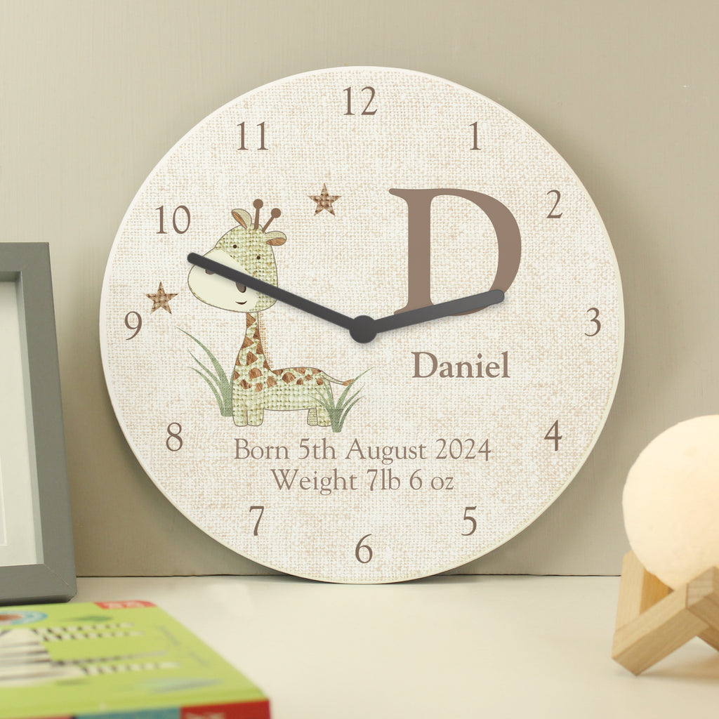 Personalised Hessian Giraffe Shabby Chic Large Wooden Clock - Buy Clocks & Watches at GiftMasters.co.uk