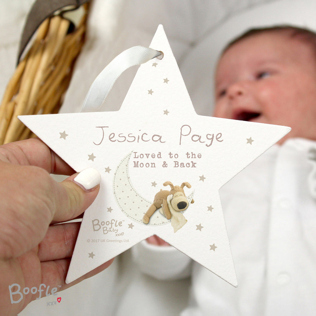 Personalised Boofle Baby Wooden Star Decoration - Buy Hanging Decorations & Signs at GiftMasters.co.uk