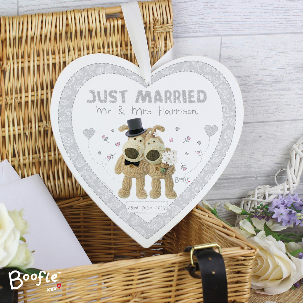 Personalised Boofle Wedding Large Wooden Heart Decoration - Buy Hanging Decorations & Signs at GiftMasters.co.uk