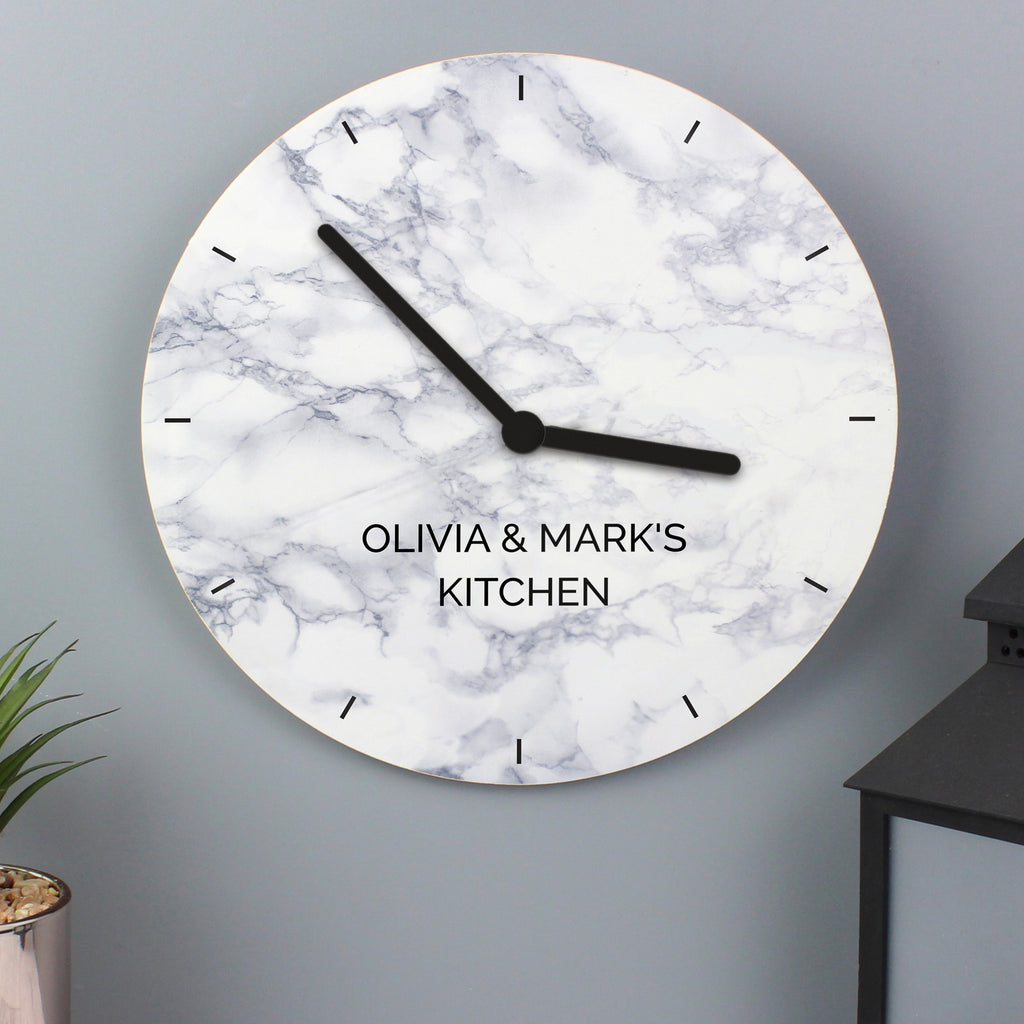 Personalised Marble Effect Wooden Clock - Buy Clocks & Watches at GiftMasters.co.uk