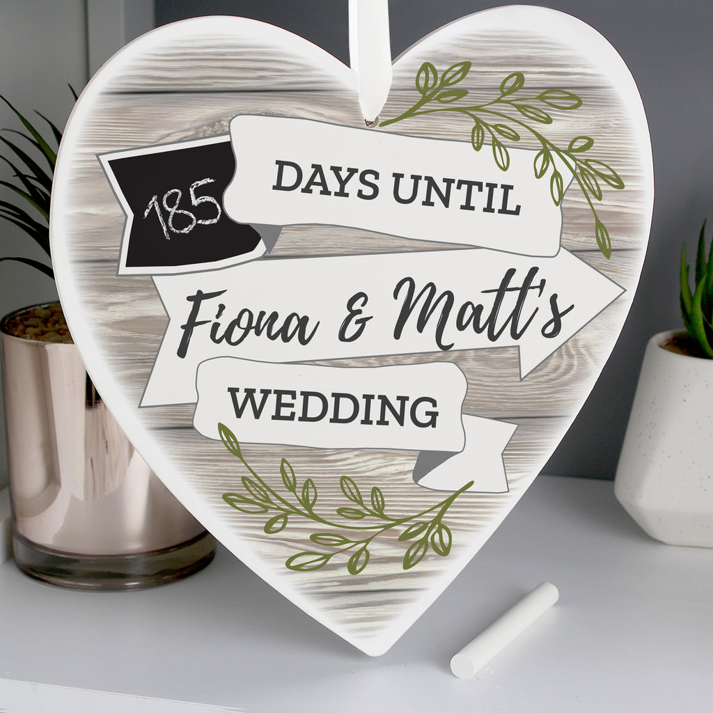 Personalised White Arrow Banner Chalk Countdown Wooden Heart Decoration - Buy Hanging Decorations & Signs at GiftMasters.co.uk