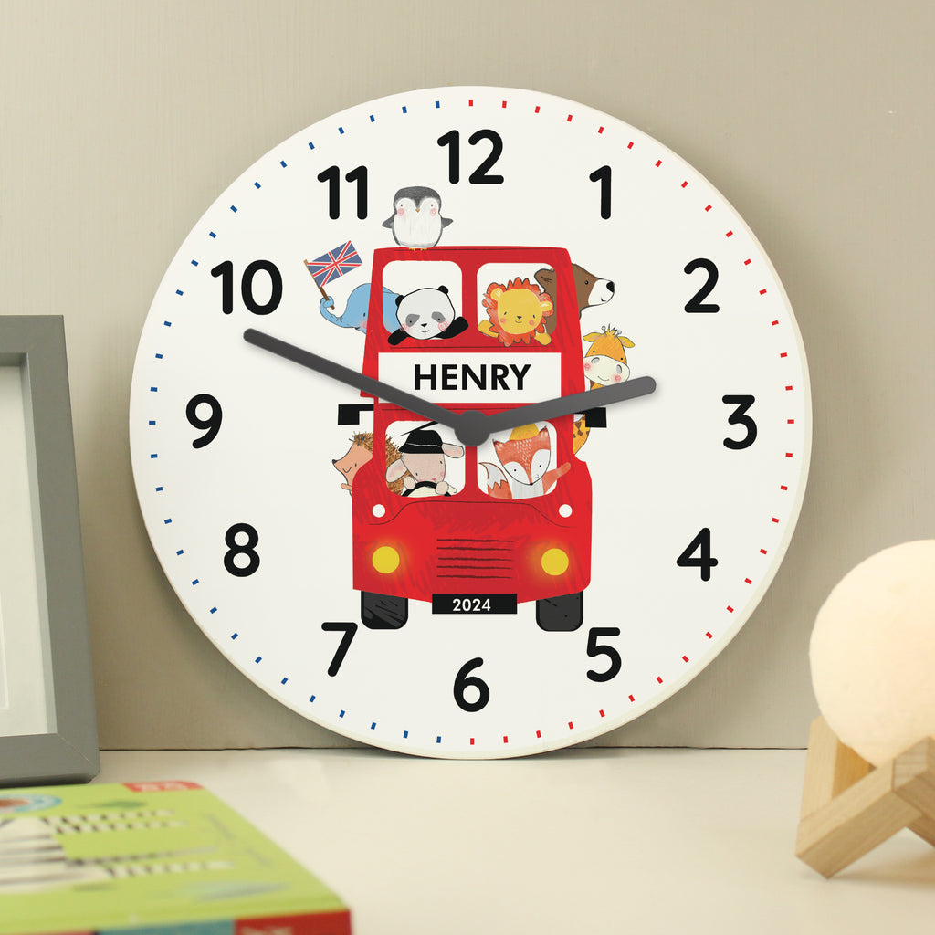 Personalised London Animal Bus Wooden Clock - Buy Clocks & Watches at GiftMasters.co.uk