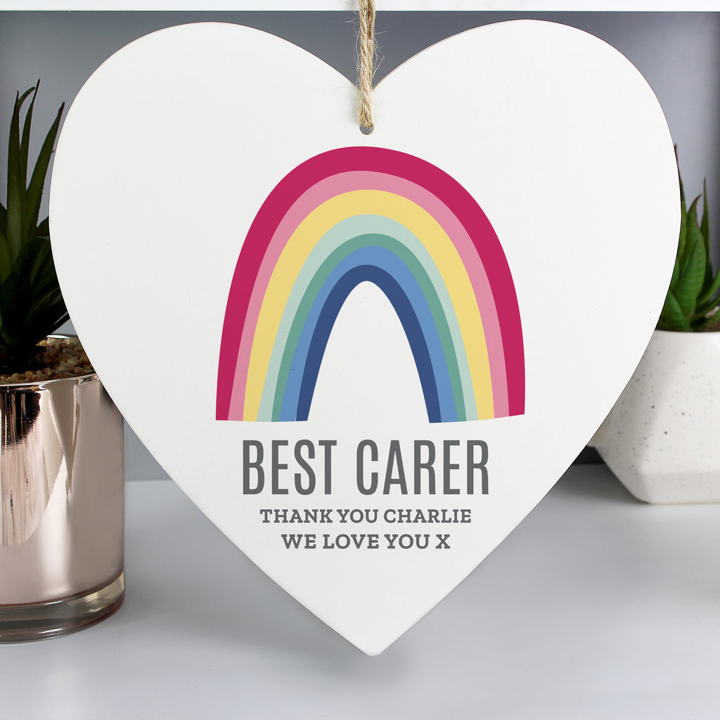 Personalised Rainbow Large Wooden Heart Decoration - Buy Wooden at GiftMasters.co.uk