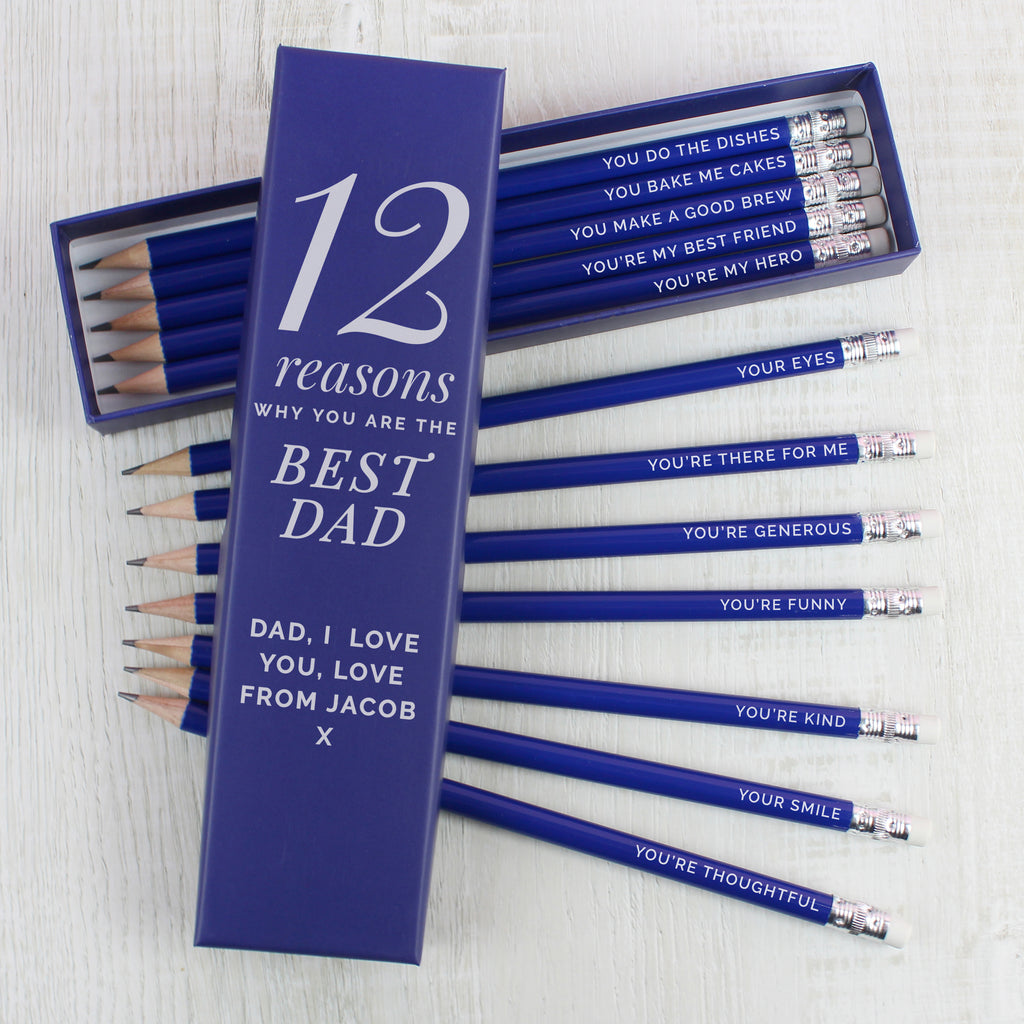 Personalised 12 Reasons Box and 12 Blue HB Pencils - Buy Stationery & Pens at GiftMasters.co.uk