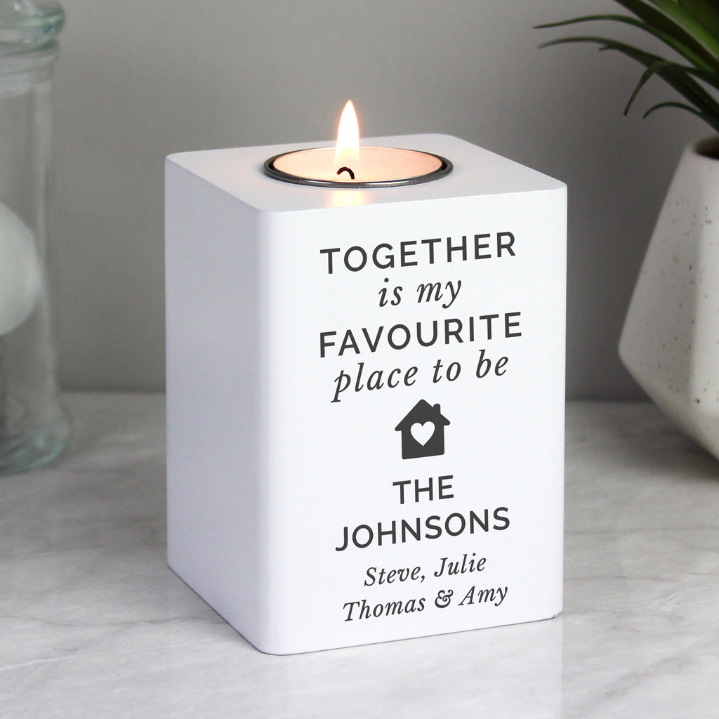 Personalised Home White Wooden Tea light Holder - Buy Wooden at GiftMasters.co.uk