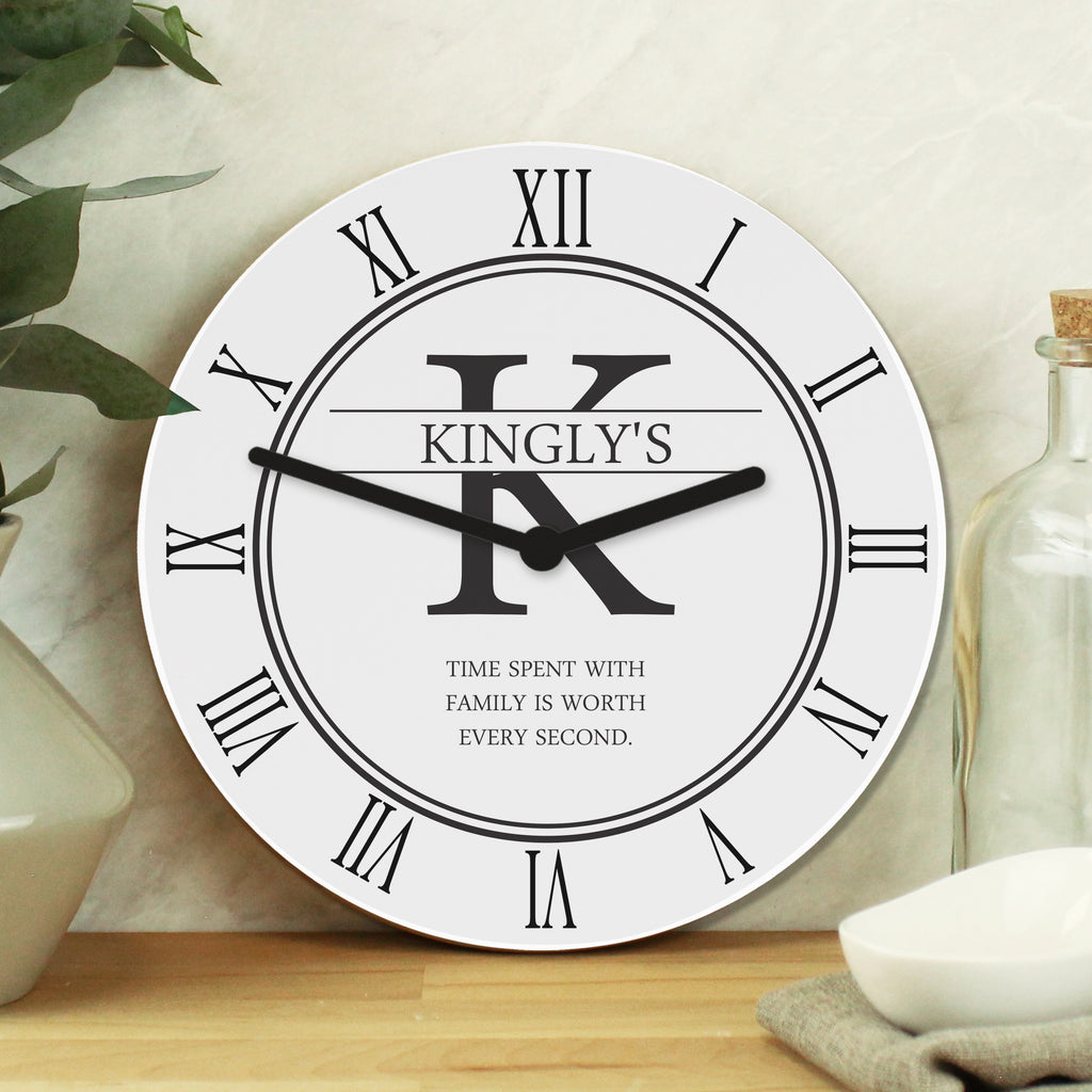 Personalised Family Name & Initial Wooden Clock - Buy Clocks & Watches at GiftMasters.co.uk