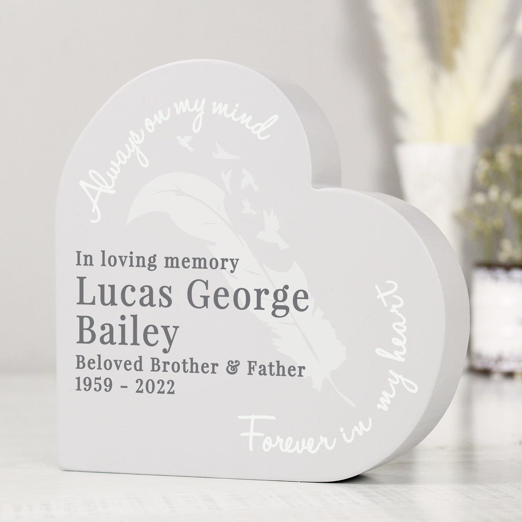 Personalised Feather Free Standing Heart Ornament - Buy Ornaments at GiftMasters.co.uk