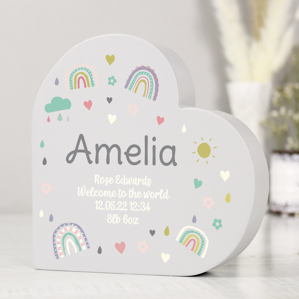 Personalised Rainbow Free Standing Heart ornament - Buy Ornaments at GiftMasters.co.uk