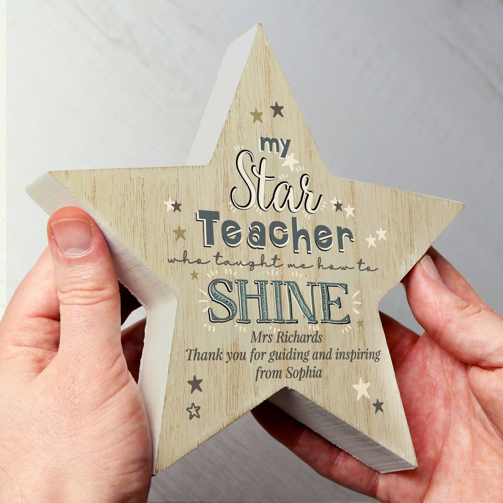 Personalised My Star Teacher Rustic Wooden Star Decoration - Buy Ornaments at GiftMasters.co.uk