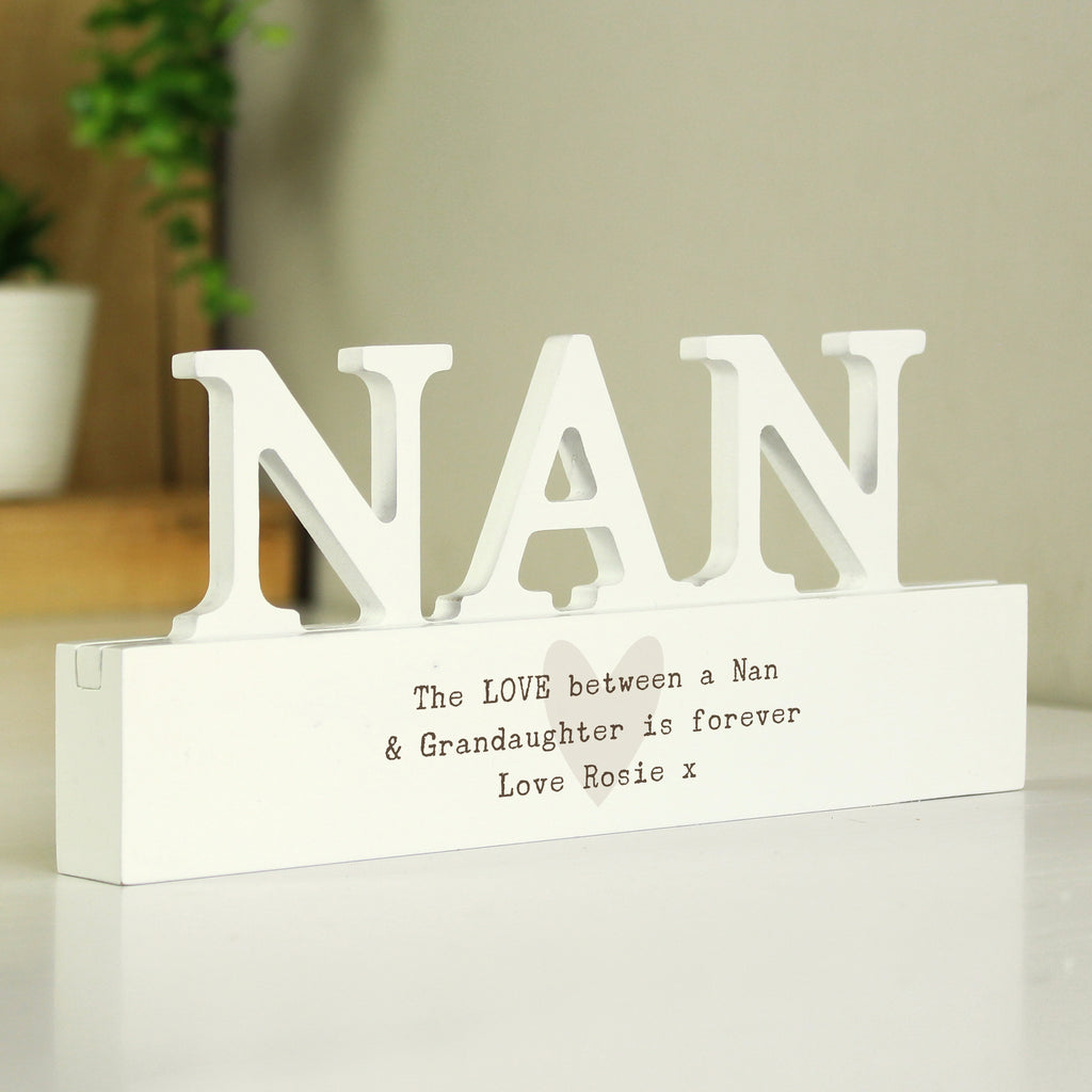 Personalised Free Text Heart Wooden Nan Ornament - Buy Ornaments at GiftMasters.co.uk