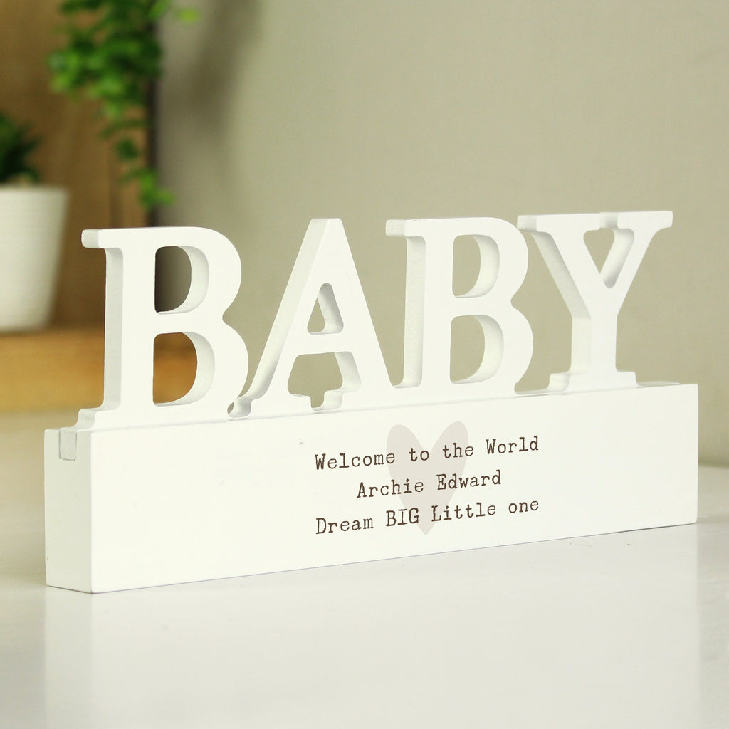 Personalised Free Text Heart Wooden Baby Ornament - Buy Ornaments at GiftMasters.co.uk