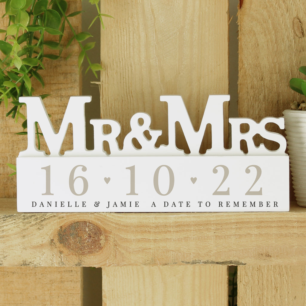 Personalised Special Date Wooden Mr & Mrs Ornament - Buy Ornaments at GiftMasters.co.uk
