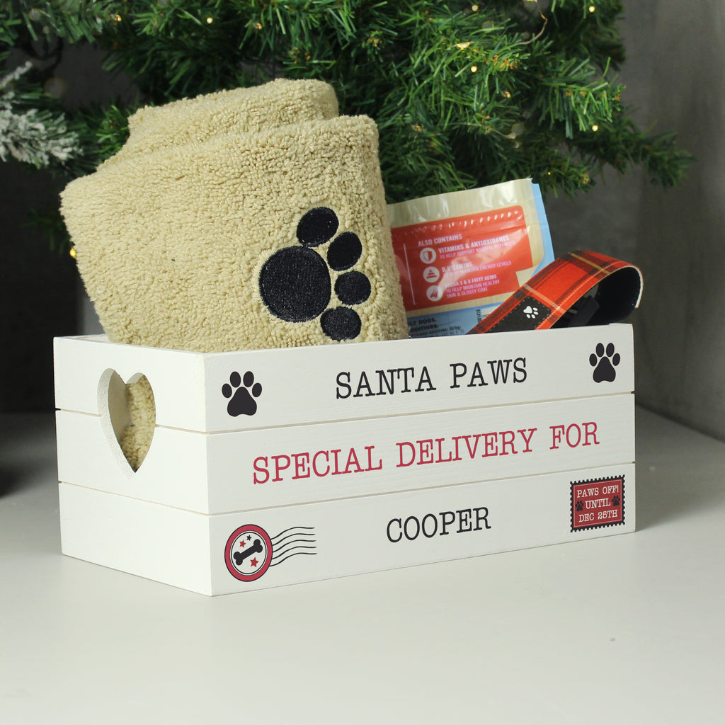 Personalised Santa Paws White Wooden Crate - Buy Storage at GiftMasters.co.uk