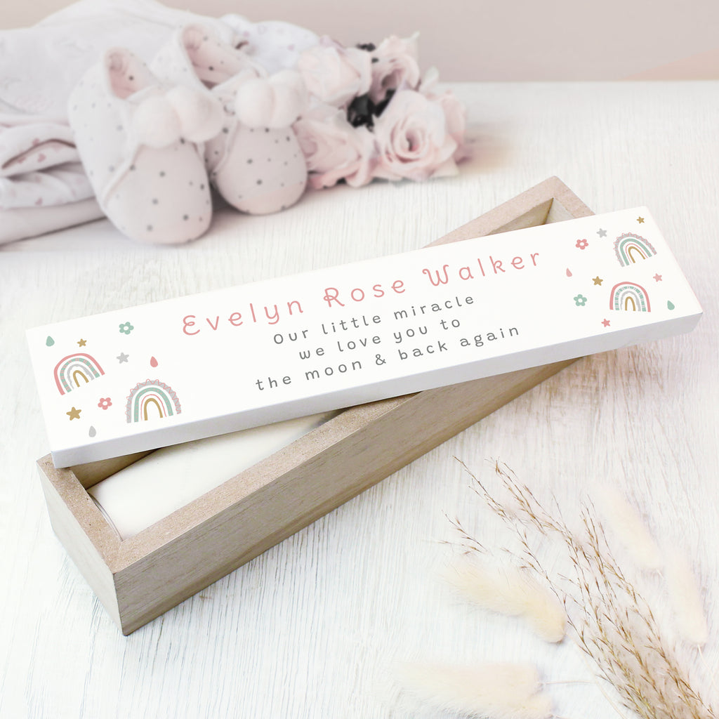 Personalised Rainbow Wooden Birth Certificate Holder - Buy Keepsakes at GiftMasters.co.uk