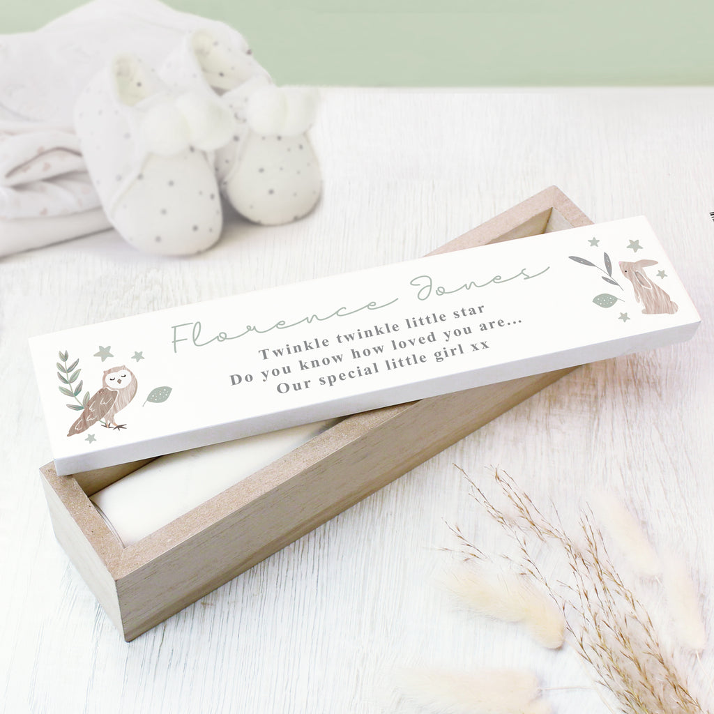 Personalised Woodland Animals Wooden Birth Certificate Holder - Buy Keepsakes at GiftMasters.co.uk
