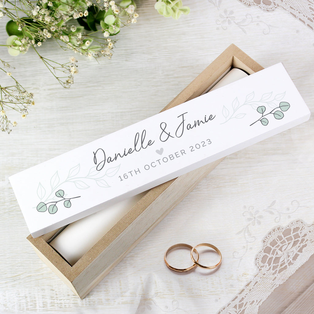 Personalised Botanical Leaves Wooden Certificate Holder - Buy Keepsakes at GiftMasters.co.uk