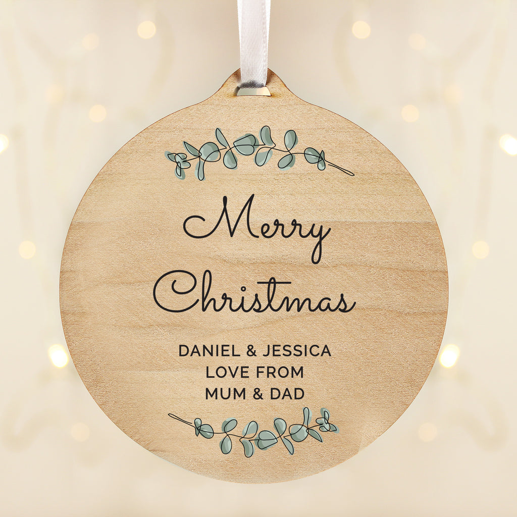 Personalised Botanical Round Wooden Decoration - Buy Hanging Decorations & Signs at GiftMasters.co.uk