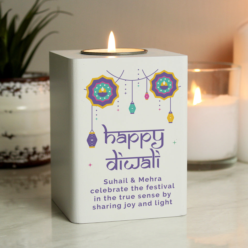Personalised Diwali Wooden Tealight Holder - Buy Candles & Reed Diffusers at GiftMasters.co.uk