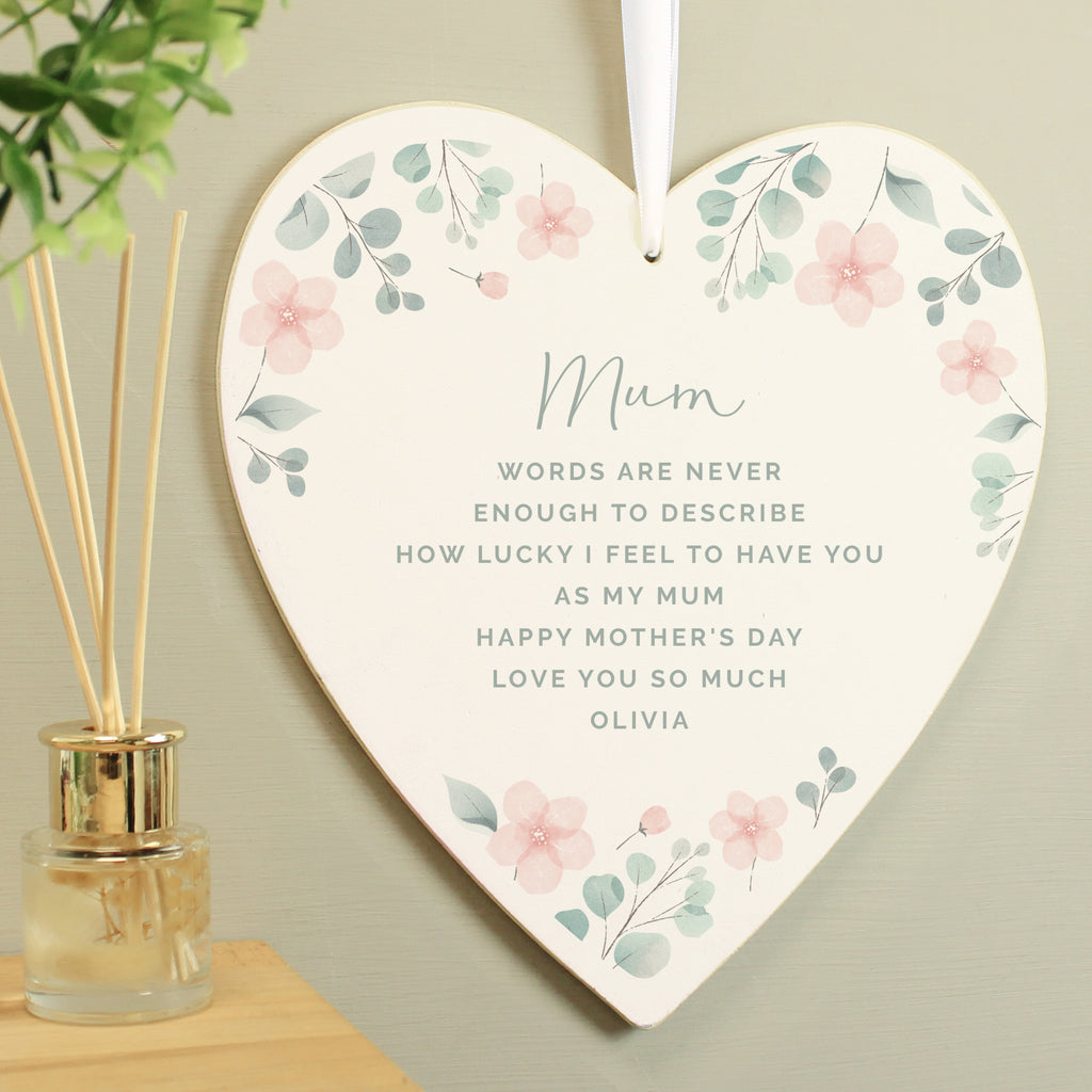 Personalised Floral Wooden Heart Decoration - Buy Hanging Decorations & Signs at GiftMasters.co.uk