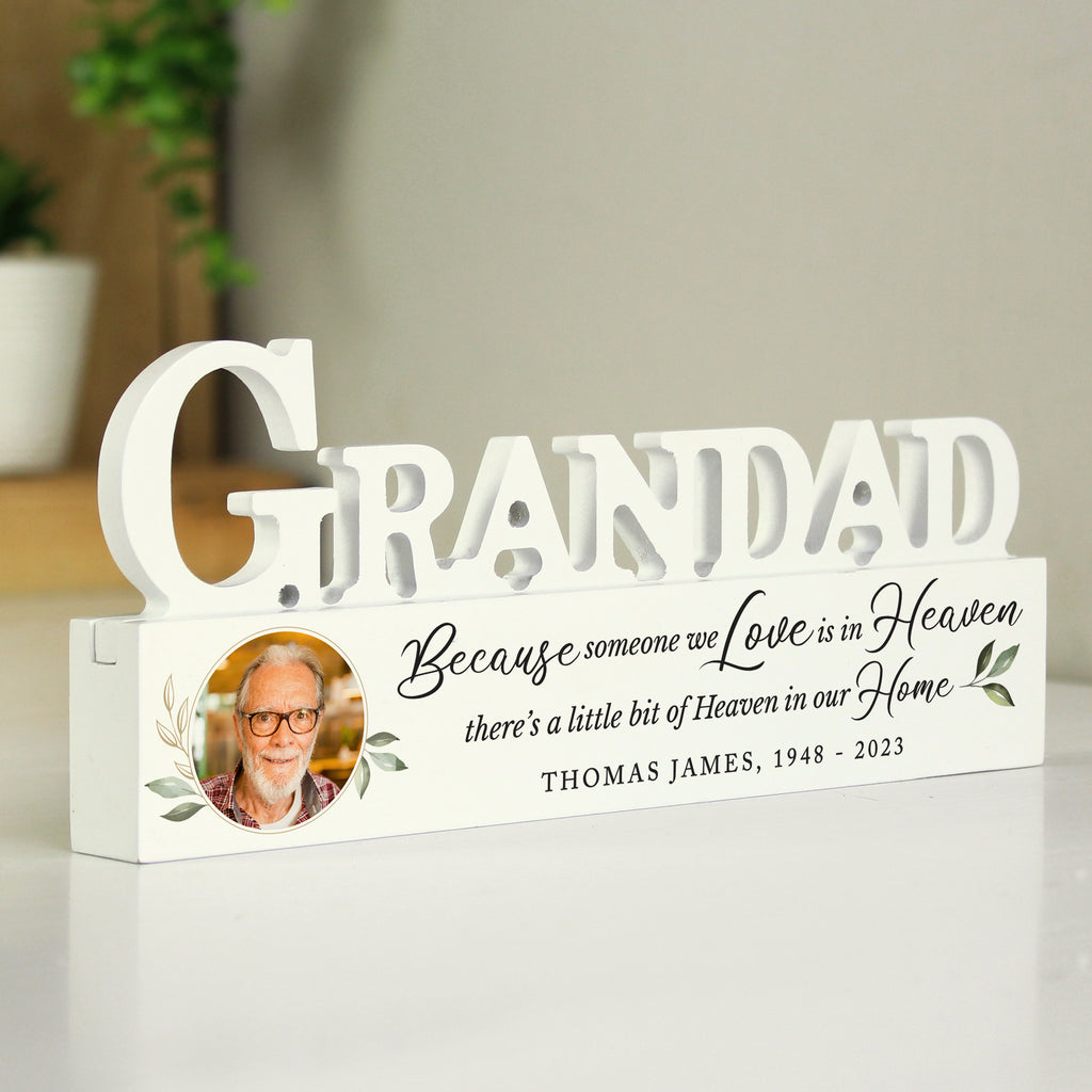 Personalised Botanical Memorial Photo Upload Wooden Grandad Ornament - Buy Photo Upload Products at GiftMasters.co.uk