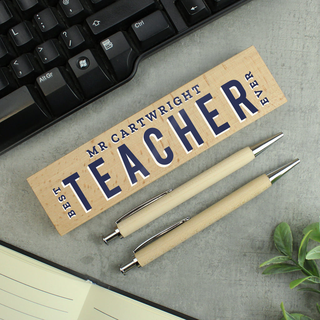 Personalised Best Teacher Wooden Pen and Pencil Set - Buy Stationery & Pens at GiftMasters.co.uk