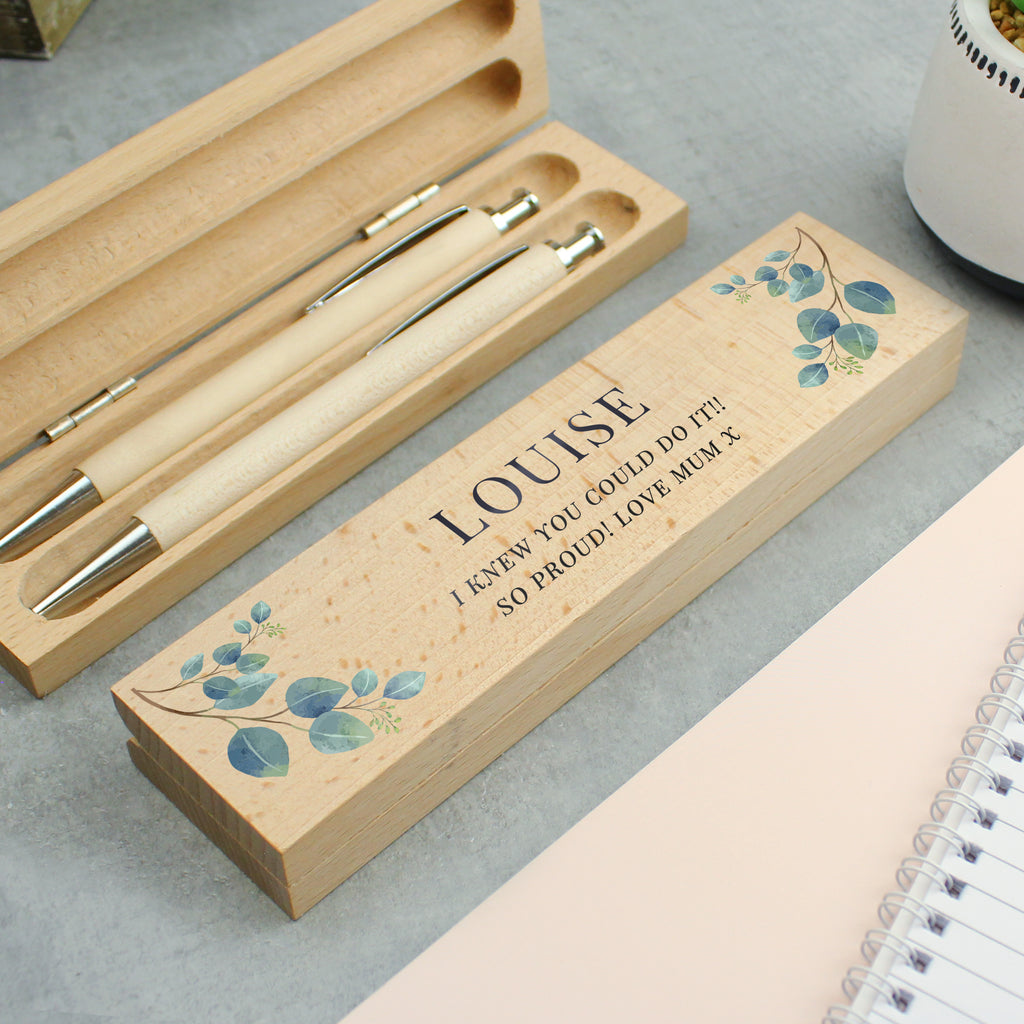 Personalised Botanical Wooden Pen and Pencil Set - Buy Stationery & Pens at GiftMasters.co.uk