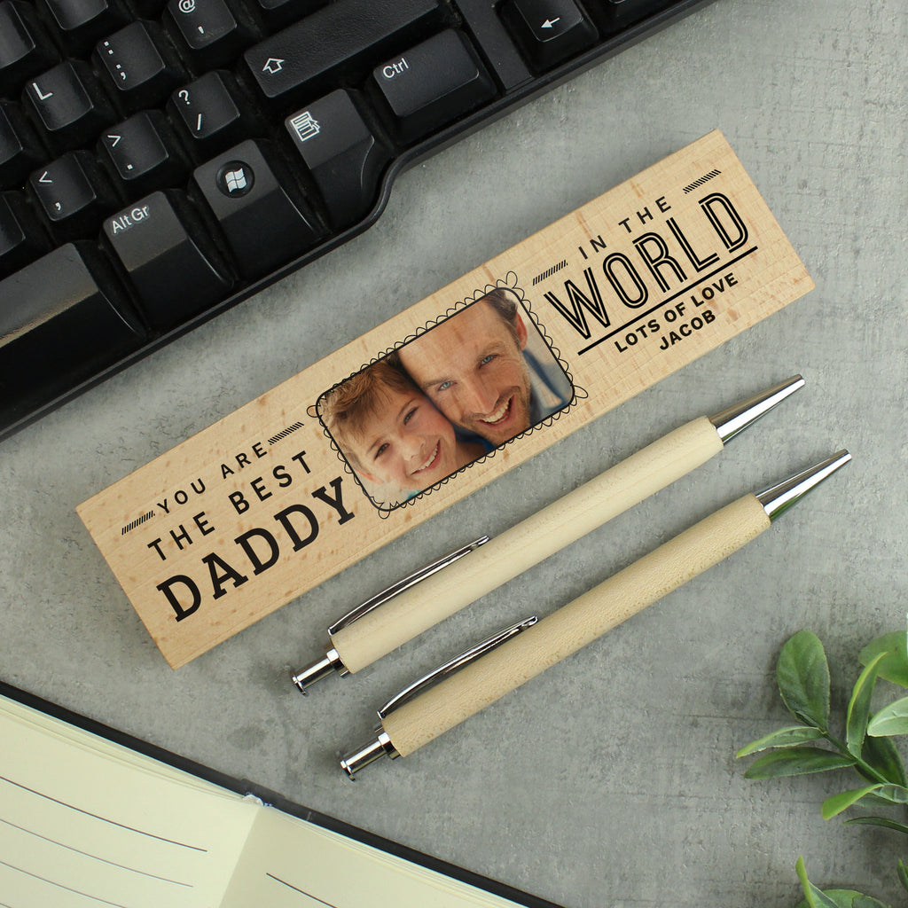 Personalised Best In The World Photo Upload Wooden Pen and Pencil Set - Buy Stationery & Pens at GiftMasters.co.uk