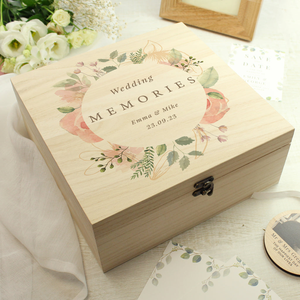 Personalised Floral Watercolour Wooden Keepsake box - Buy Trinket, Jewellery & Keepsake Boxes at GiftMasters.co.uk