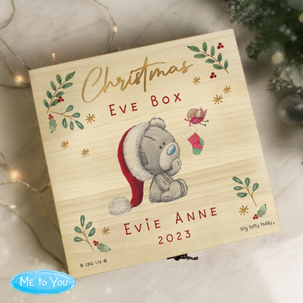 Personalised Winter Christmas Eve Tiny Tatty Teddy Large Wooden Keepsake Box - Buy Trinket, Jewellery & Keepsake Boxes at GiftMasters.co.uk