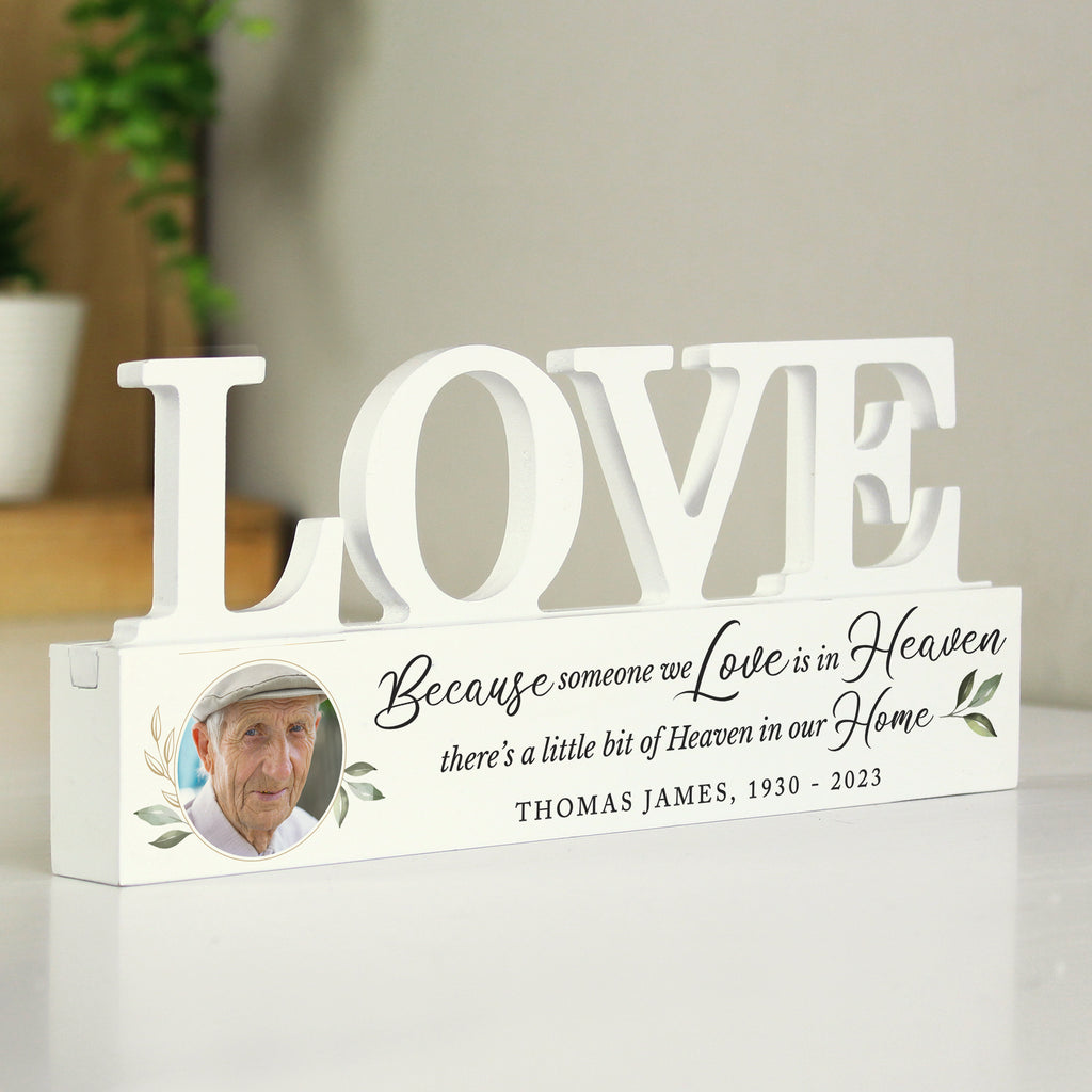 Personalised Botanical Memorial Photo Upload Wooden Love Ornament - Buy Ornaments at GiftMasters.co.uk