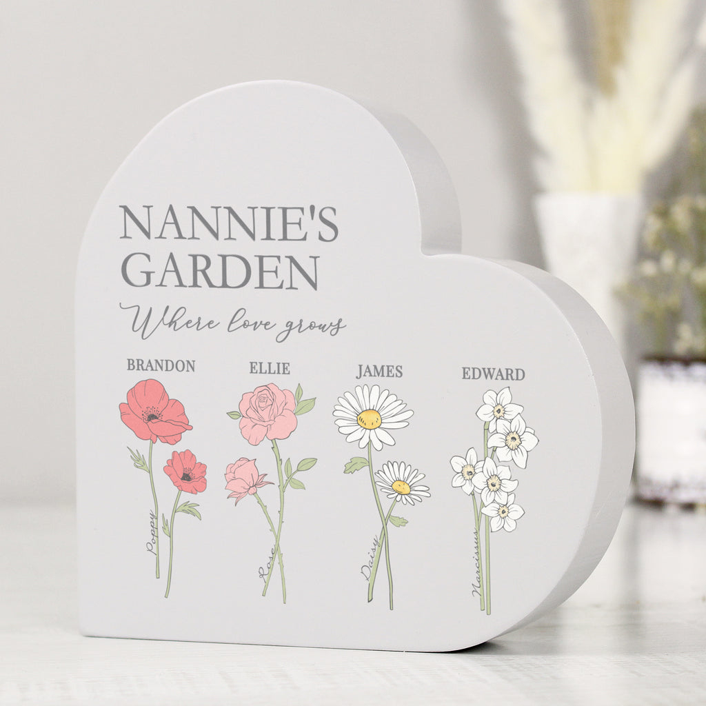 Personalised Flower of the Month Family Heart Ornament - Buy Ornaments at GiftMasters.co.uk