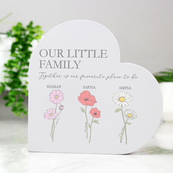 Personalised Flower of the Month Family Heart Ornament