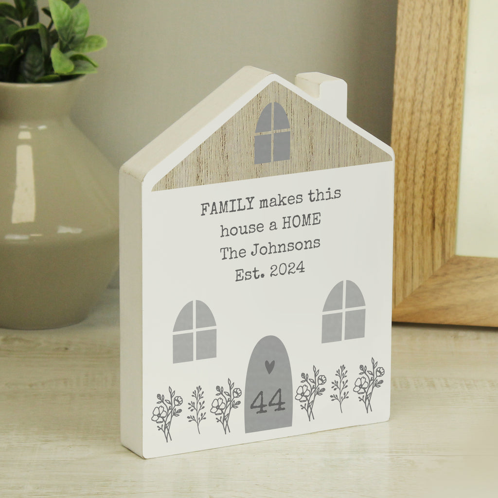 Personalised Grey Wooden House Ornament - Buy Ornaments at GiftMasters.co.uk