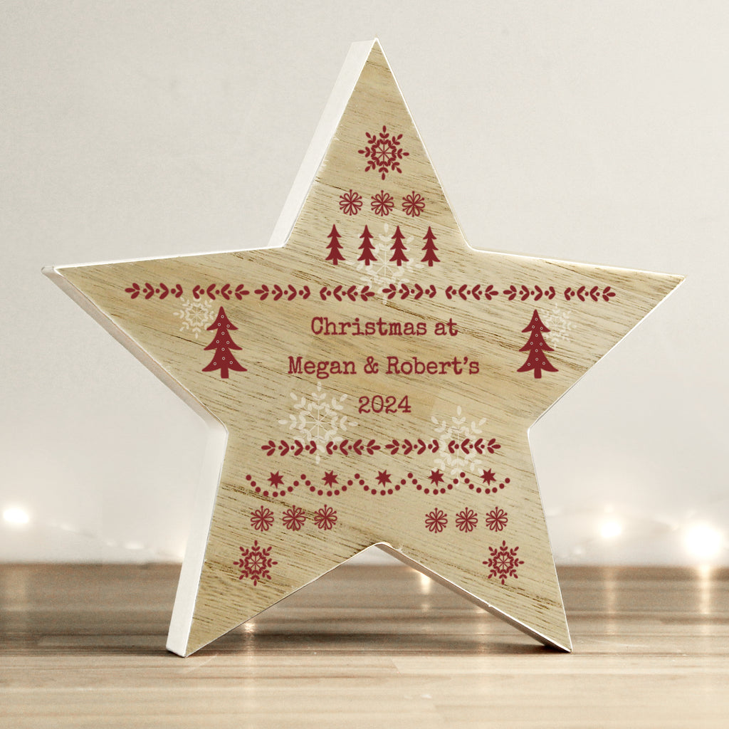Personalised Christmas Fair Isle Wooden Star Ornament - Buy Christmas Decorations at GiftMasters.co.uk