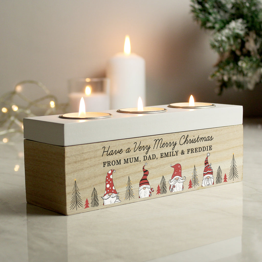 Personalised Gonk Christmas Triple Tea Light Box - Buy Candles & Reed Diffusers at GiftMasters.co.uk